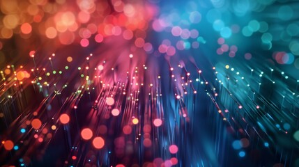 Optical fiber with lights, showcasing the technology that underpins the internet and global communications - obrazy, fototapety, plakaty