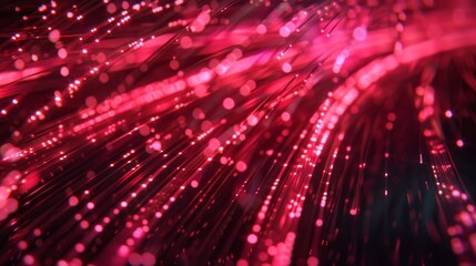 Red glowing fiber optic cables, emphasizing the speed and efficiency of modern data transmission technologies