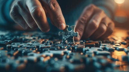 a man makes a picture while playing puzzles - obrazy, fototapety, plakaty