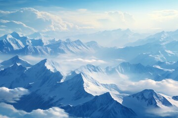 Majestic aerial view of a snow covered mountain range