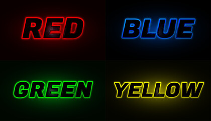 Text effect collection of futuristic bold neon light. red, blue, yellow and green