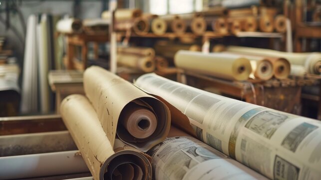 Rolls of offset print in a print shop, a glimpse into the scale and speed of modern print production