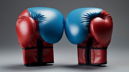 A photo of a set of bright red and blue boxing gloves - obrazy, fototapety, plakaty