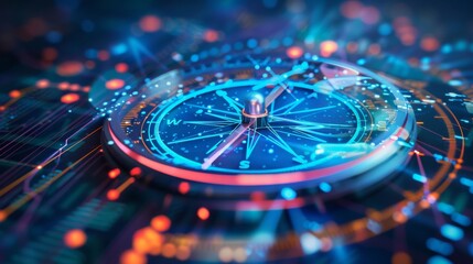 The concept of digital transformation, represented by a compass needle pointing towards the phrase, underscoring the directional shift towards digitalization in business 
