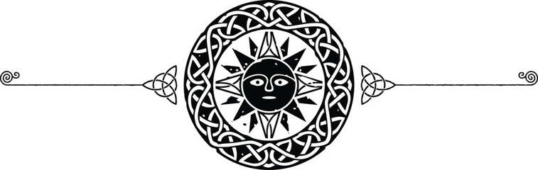 Elegant Celtic Symbols Header - Spiral, Triquetra, Knot Ring, Tribal Sun - obrazy, fototapety, plakaty