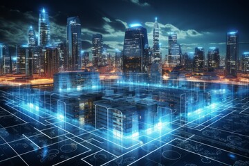Fototapeta na wymiar A programmer coding algorithms for smart cities, optimizing urban infrastructure through digital innovation