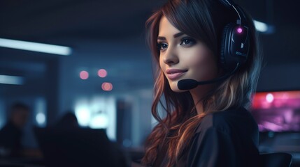 A photo of a stylish girl working as a dispatcher