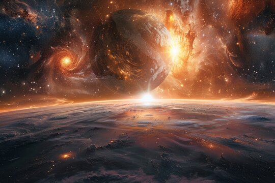 A space scene featuring planets and stars in the universe
