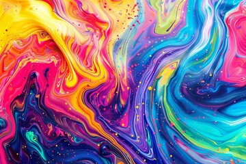 Vibrant abstract fluid art background, dynamic swirls of colorful acrylic paint, creative texture