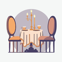 Romantic dinner table chairs 2D linear cartoon obje