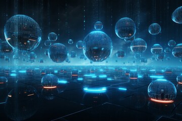 A futuristic data storage concept with floating data spheres