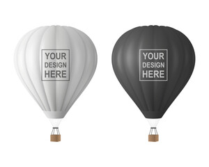Vector 3d Realistic White and Black Hot Air Balloon Icon Set, Isolated. Vector Illustration of an Inflatable Aircraft for Travel, Flight Adventure, Front View. Hot Air Balloons in Different Colors