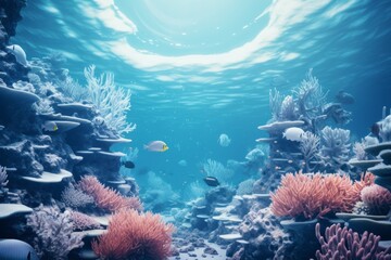 Naklejka na ściany i meble Duotone underwater world with marine life
