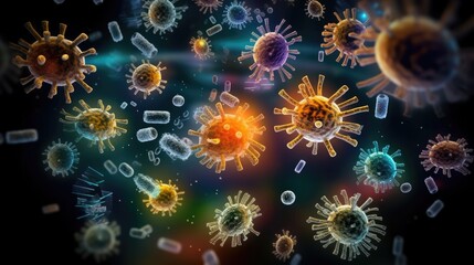 Microscopic germs and pathogens background  - obrazy, fototapety, plakaty