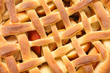 Tasty homemade apple pie as background