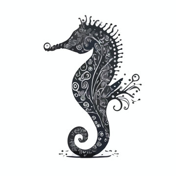 Seahorse in cartoon doodle style. Isolated 2d vecto