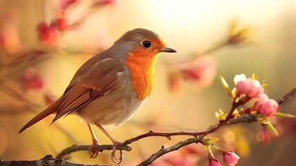 Red Robin (Erithacus rubecula) birds close up in the spring garden