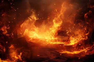 Destructive fire background with flames consuming everything in their path