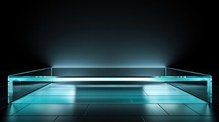 mockup for product showcasing, sleek, modern glass podium, empty, with a bright, clean, studio backdrop