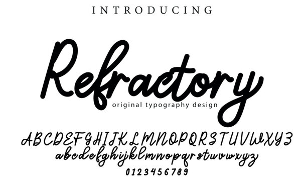Refractory Font Stylish brush painted an uppercase vector letters, alphabet, typeface