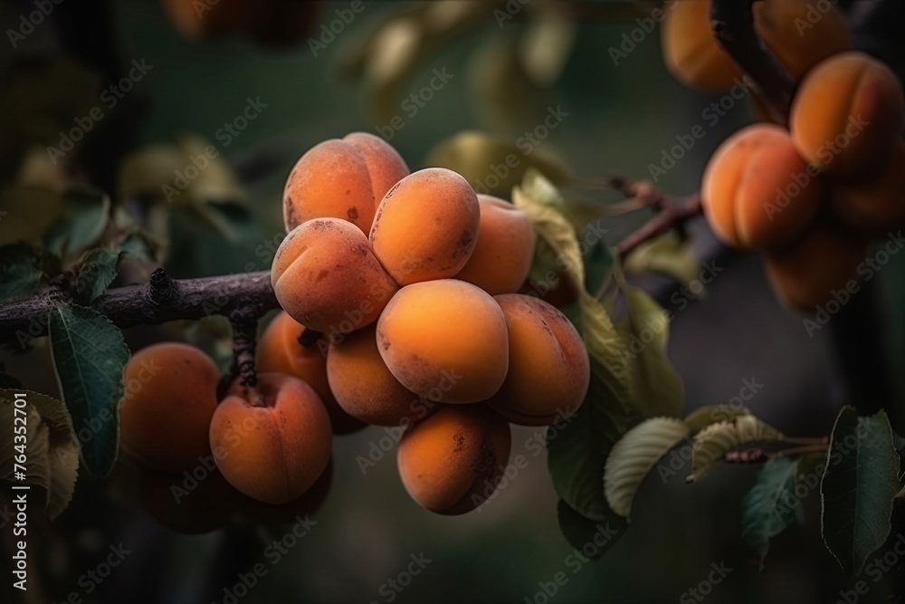 Aufkleber A cluster of ripe apricots hanging from a tree in a vibrant display of abundance