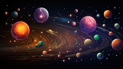 Space scene with planets in the sky and stars in the background