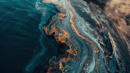 Aerial View of Oil Spill Pollution in Ocean Waters