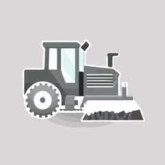 Snow plow tractor monochrome icon flat vector illus