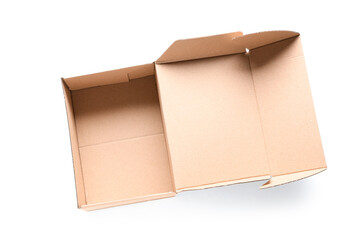 Open cardboard package on white background