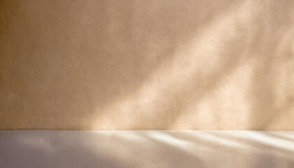 Minimalistic abstract Beige  wall background for product presentation with sunlight shadow.