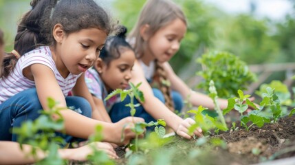 Children grow vegetables in the garden
