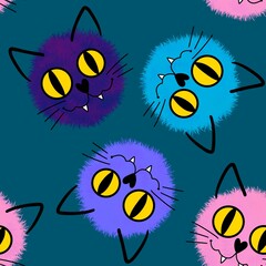 Halloween animals seamless watercolor paint cats pattern for fabrics and kids clothes and party accessories