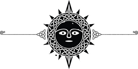 Elegant Celtic Symbols Header - Spiral, Triquetra, Knot Ring, Sun Compass - obrazy, fototapety, plakaty