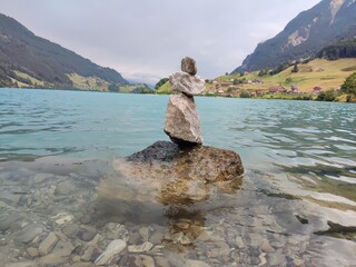 Rock pile by the lake