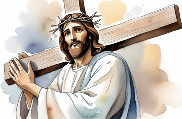 Jesus Christ pulls the cross to Calvary