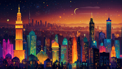 panorama country, city at sunset, city at night