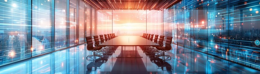 A boardroom equipped with XAI technology where executives make data-driven decisions with insight into AIs reasoning - obrazy, fototapety, plakaty