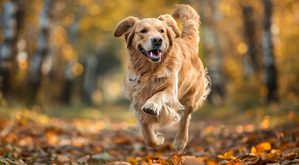 Golden retriever dog running outdoor