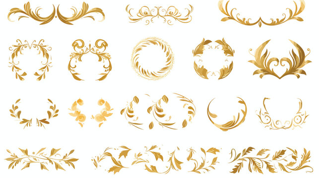 Set of golden decorative elements Frames borders