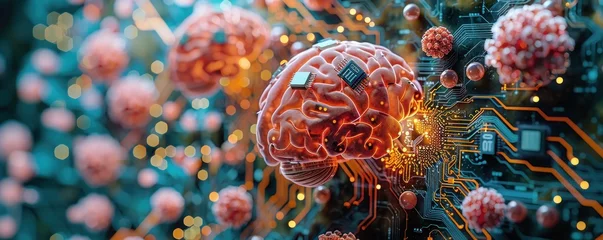 Fotobehang Integration of Technology and Biology in the Visual Arts: The Molecular Structure of the Brain and the Electronic Circuit © ЮРИЙ ПОЗДНИКОВ