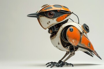 Naklejka premium Mechanical bird robot with tiny hat minimalist concept