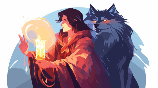 sorcerer holding a glowing lantern