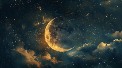 Obraz na płótnie Canvas Enchanting crescent moon amidst starry sky