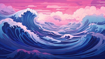 ocean waves in the style of psychedelic illustration