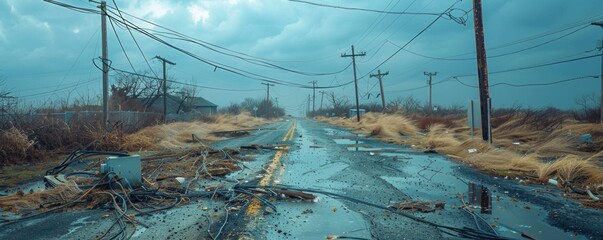 Destroyed power lines after a natural disaster