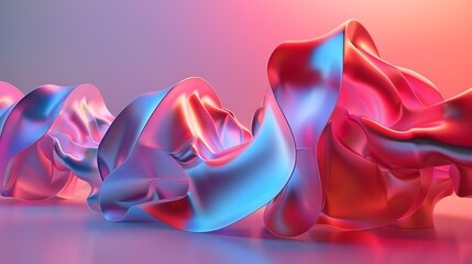 3D rendering of a flowing, iridescent surface with a wrinkled texture. - obrazy, fototapety, plakaty