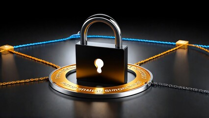 internet security and data protection, cyber security, technology background with a padlock, 8k