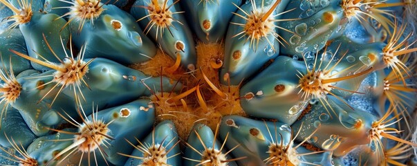 Macro detail of a blue cactus plant - obrazy, fototapety, plakaty