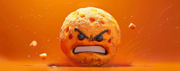 Angry orange character with splashing juice