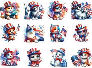 Fototapeta premium 4th July Patriotic Cat Clipart Bunlde